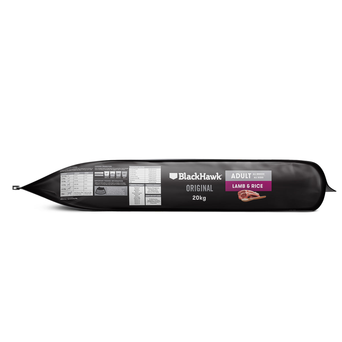 Black Hawk Lamb & Rice 20kg bag, side view