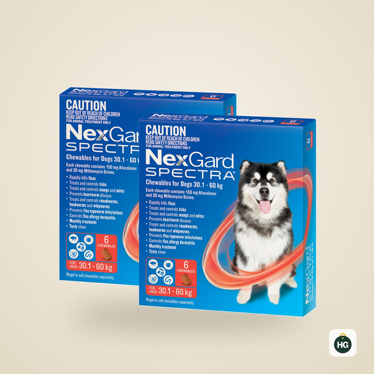 NexGard Spectra for dogs 30.1–60kg, 12 pack (two boxes of six chews)